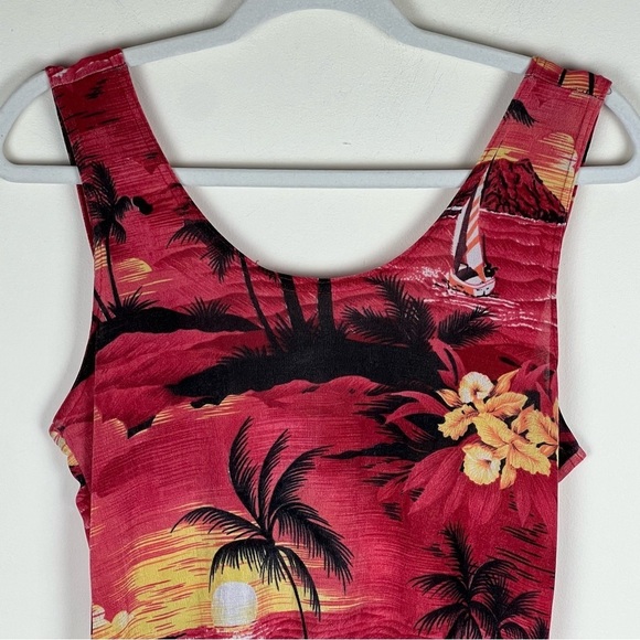 Vintage 90s Festival Stretchy Mesh Sheer Tropical Hawaiian Mini Dress L - Picture 2 of 7